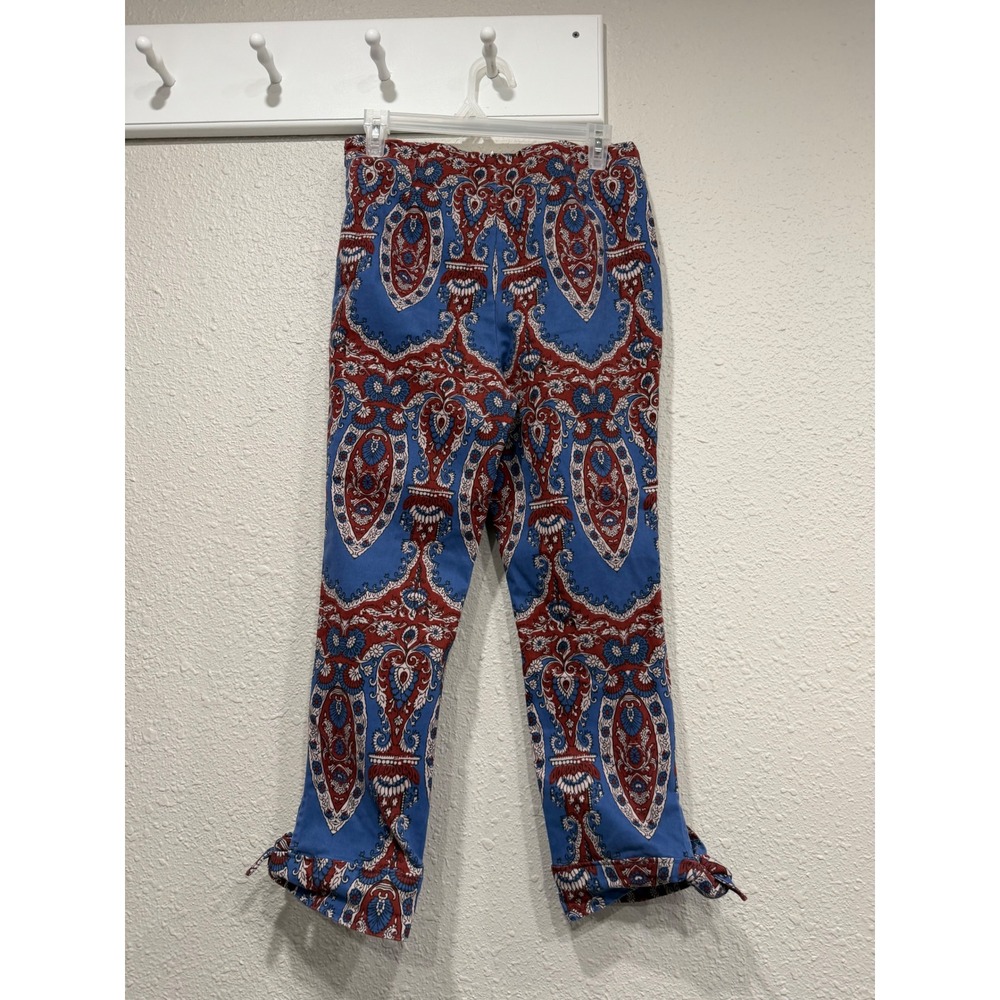 Free People Paisley Tie Hem Cropped Pants 8 Boho Y2K Indie Sleaze Maximalist - Picture 9 of 12